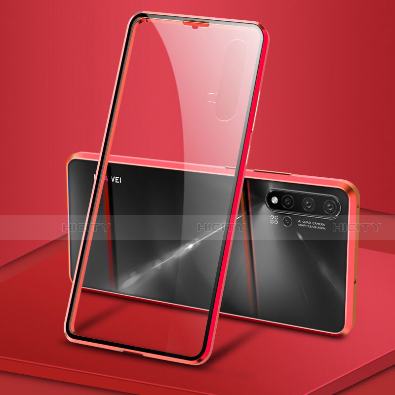 Coque Rebord Bumper Luxe Aluminum Metal Miroir 360 Degres Housse Etui Aimant T15 pour Huawei Nova 5 Pro Rouge Plus