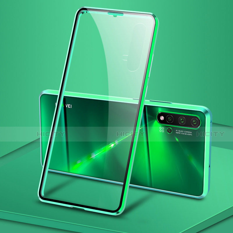 Coque Rebord Bumper Luxe Aluminum Metal Miroir 360 Degres Housse Etui Aimant T15 pour Huawei Nova 5 Pro Vert Plus