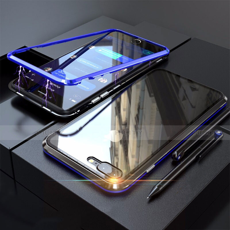 Coque Rebord Bumper Luxe Aluminum Metal Miroir 360 Degres Housse Etui M01 pour Apple iPhone 7 Plus Bleu Plus