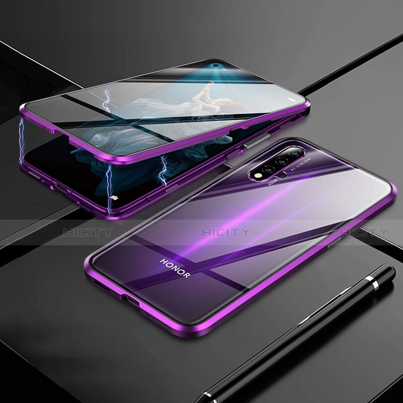 Coque Rebord Bumper Luxe Aluminum Metal Miroir 360 Degres Housse Etui M01 pour Huawei Honor 20 Violet Plus