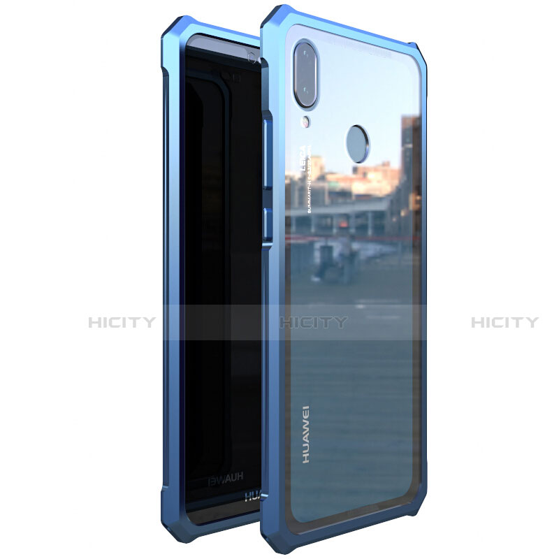 Coque Rebord Bumper Luxe Aluminum Metal Miroir 360 Degres Housse Etui M01 pour Huawei Nova 3e Bleu Plus