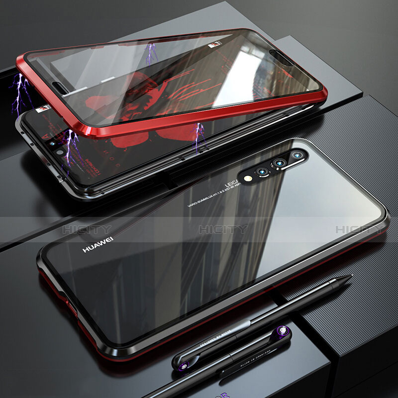 Coque Rebord Bumper Luxe Aluminum Metal Miroir 360 Degres Housse Etui M01 pour Huawei P20 Pro Rouge Plus