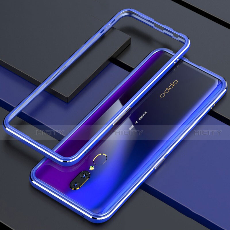 Coque Rebord Bumper Luxe Aluminum Metal Miroir 360 Degres Housse Etui M01 pour Oppo A9 Bleu Plus