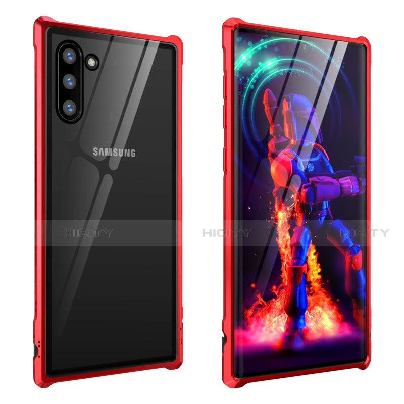 Coque Rebord Bumper Luxe Aluminum Metal Miroir 360 Degres Housse Etui M01 pour Samsung Galaxy Note 10 5G Rouge Plus