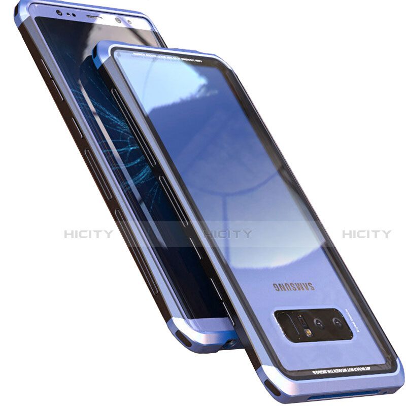 Coque Rebord Bumper Luxe Aluminum Metal Miroir 360 Degres Housse Etui M01 pour Samsung Galaxy Note 8 Bleu Plus