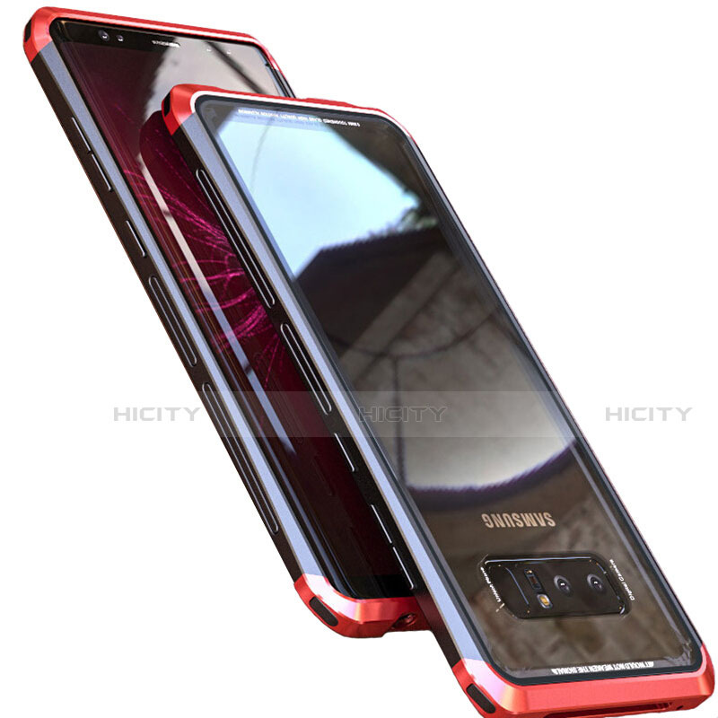 Coque Rebord Bumper Luxe Aluminum Metal Miroir 360 Degres Housse Etui M01 pour Samsung Galaxy Note 8 Duos N950F Rouge Plus