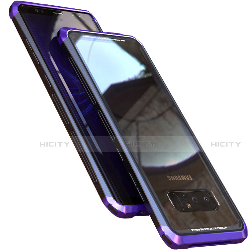 Coque Rebord Bumper Luxe Aluminum Metal Miroir 360 Degres Housse Etui M01 pour Samsung Galaxy Note 8 Violet Plus