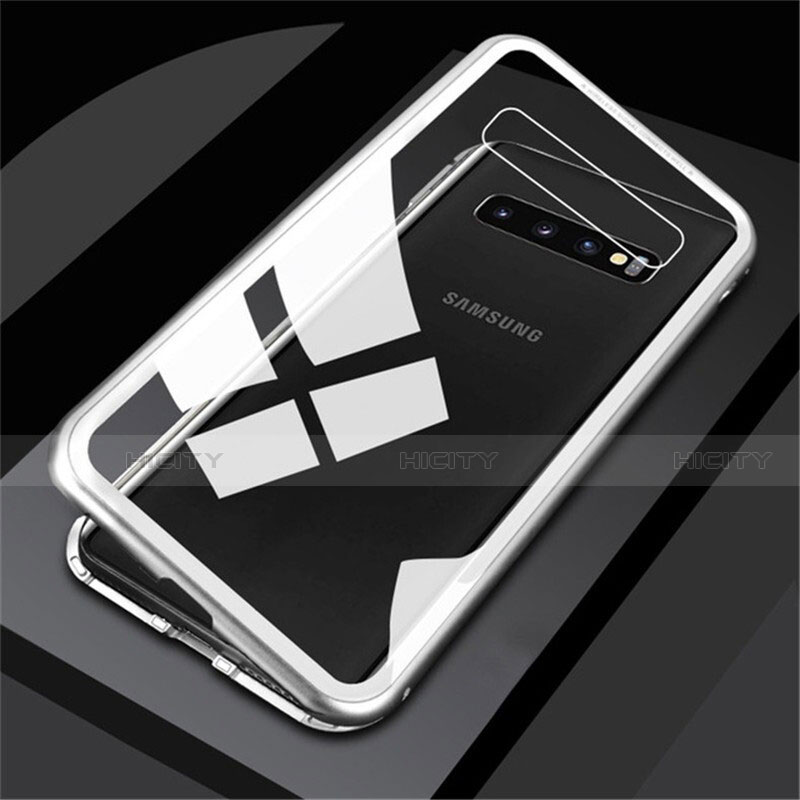 Coque Rebord Bumper Luxe Aluminum Metal Miroir 360 Degres Housse Etui M01 pour Samsung Galaxy S10 5G Blanc Plus