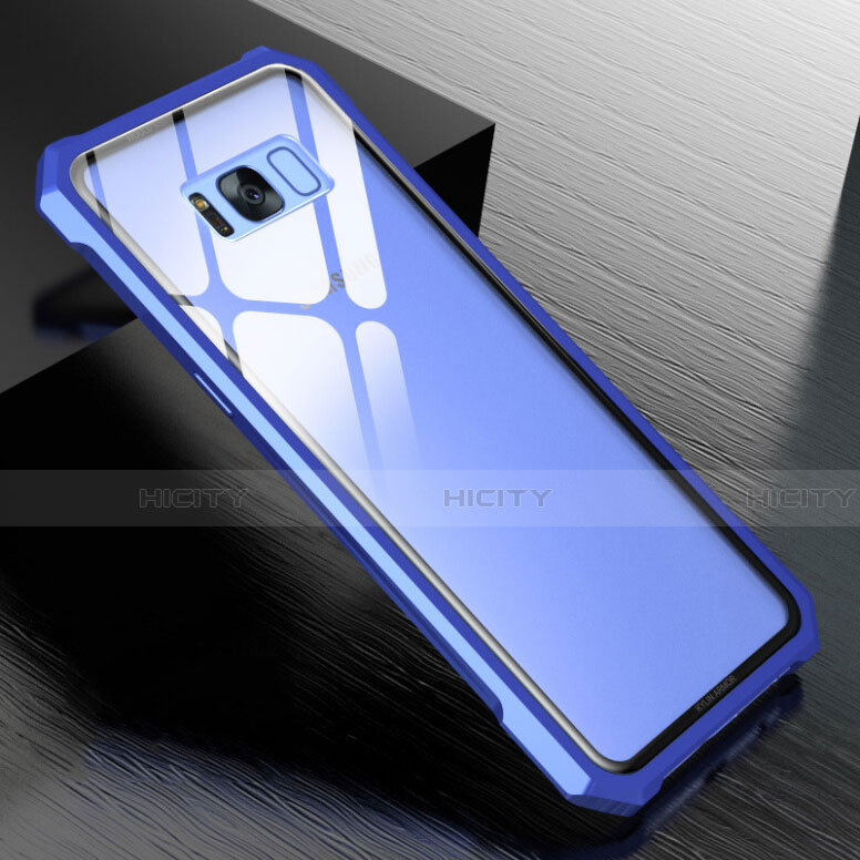 Coque Rebord Bumper Luxe Aluminum Metal Miroir 360 Degres Housse Etui M01 pour Samsung Galaxy S8 Bleu Plus