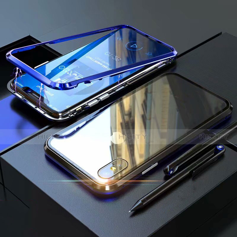 Coque Rebord Bumper Luxe Aluminum Metal Miroir 360 Degres Housse Etui M02 pour Apple iPhone Xs Max Bleu Plus