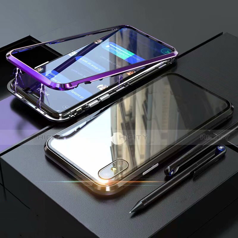 Coque Rebord Bumper Luxe Aluminum Metal Miroir 360 Degres Housse Etui M02 pour Apple iPhone Xs Max Violet Plus