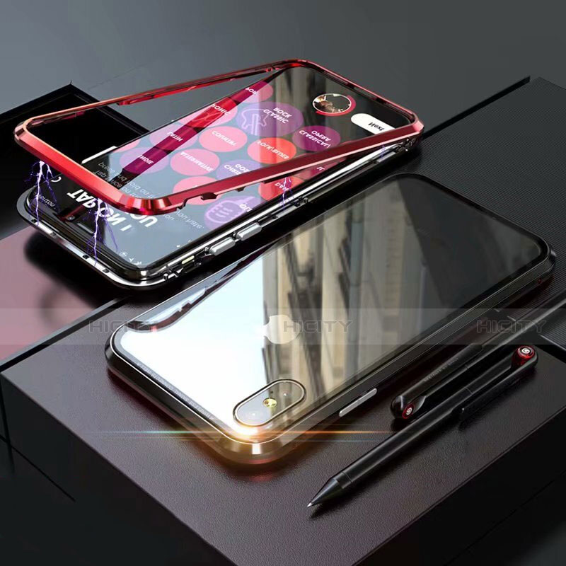 Coque Rebord Bumper Luxe Aluminum Metal Miroir 360 Degres Housse Etui M02 pour Apple iPhone Xs Rouge et Noir Plus