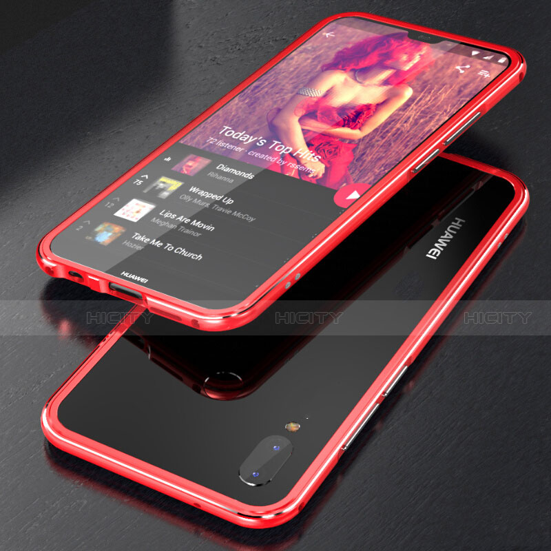 Coque Rebord Bumper Luxe Aluminum Metal Miroir 360 Degres Housse Etui M02 pour Huawei Nova 3e Rouge Plus