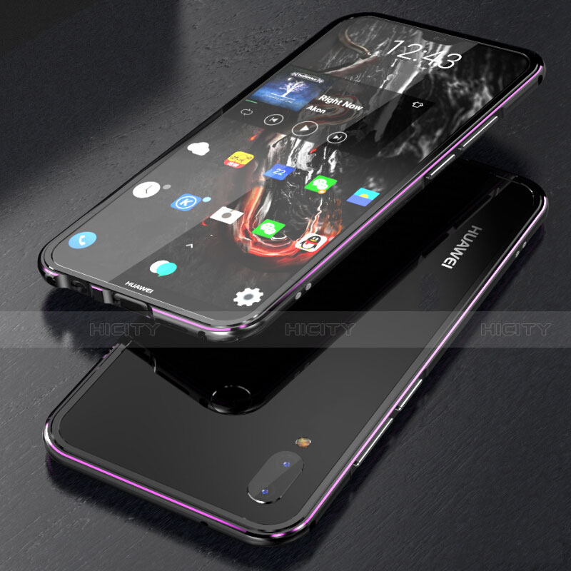 Coque Rebord Bumper Luxe Aluminum Metal Miroir 360 Degres Housse Etui M02 pour Huawei Nova 3e Violet Plus