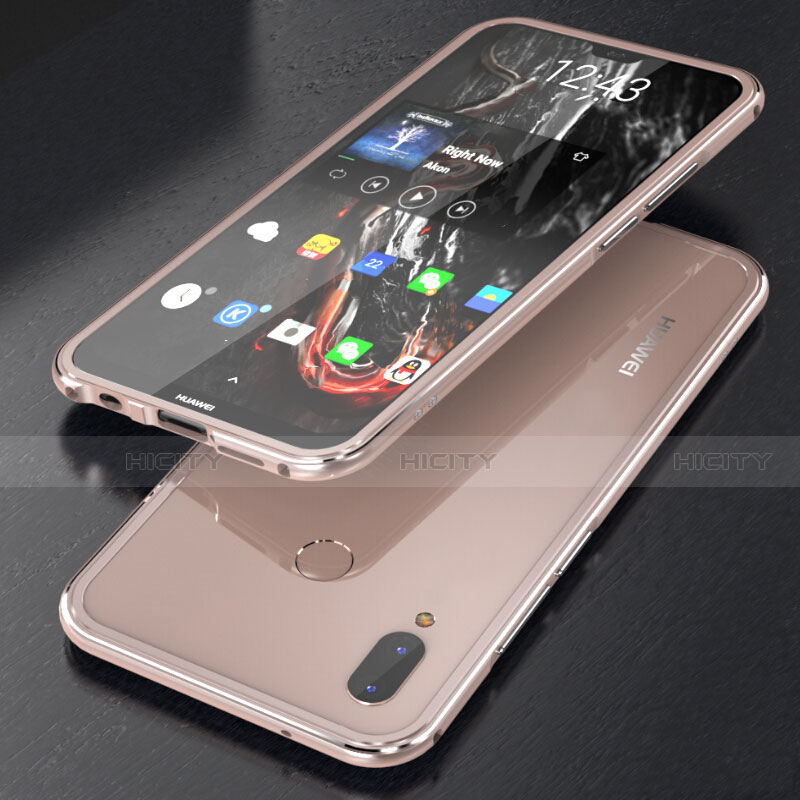 Coque Rebord Bumper Luxe Aluminum Metal Miroir 360 Degres Housse Etui M02 pour Huawei P20 Lite Or Rose Plus