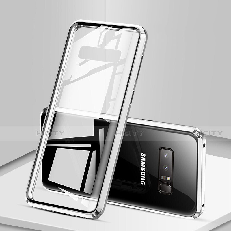 Coque Rebord Bumper Luxe Aluminum Metal Miroir 360 Degres Housse Etui M03 pour Samsung Galaxy Note 8 Duos N950F Argent Plus