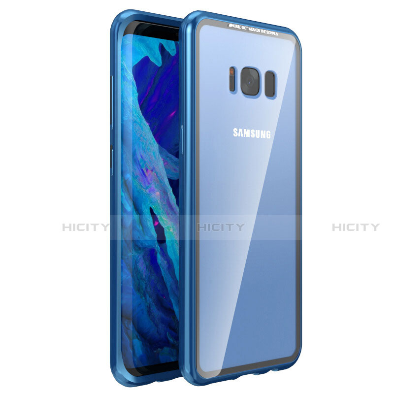 Coque Rebord Bumper Luxe Aluminum Metal Miroir 360 Degres Housse Etui M03 pour Samsung Galaxy S8 Bleu Plus