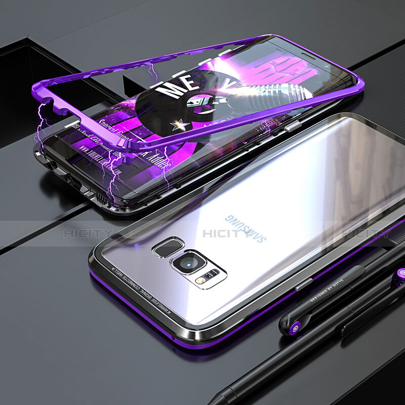 Coque Rebord Bumper Luxe Aluminum Metal Miroir 360 Degres Housse Etui M05 pour Samsung Galaxy S8 Violet Plus