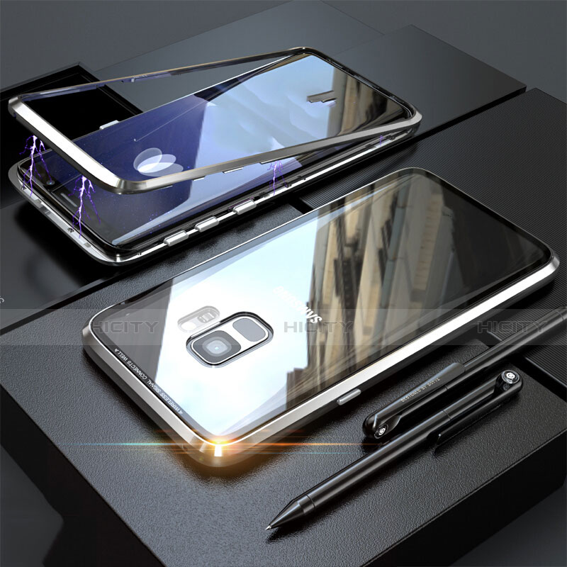 Coque Rebord Bumper Luxe Aluminum Metal Miroir 360 Degres Housse Etui M05 pour Samsung Galaxy S9 Argent Plus