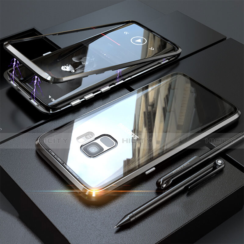 Coque Rebord Bumper Luxe Aluminum Metal Miroir 360 Degres Housse Etui M05 pour Samsung Galaxy S9 Noir Plus