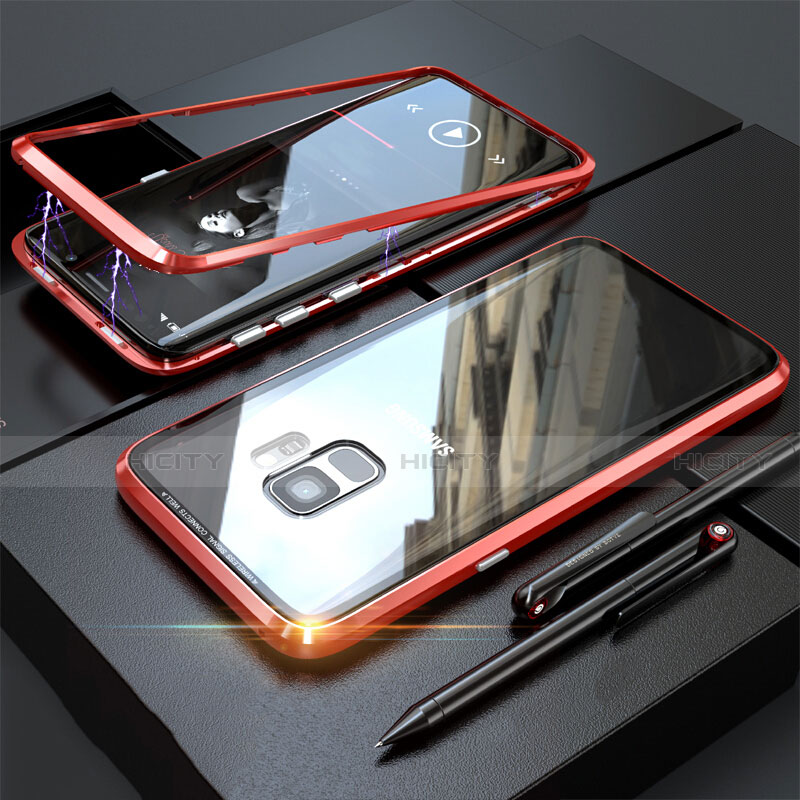 Coque Rebord Bumper Luxe Aluminum Metal Miroir 360 Degres Housse Etui M05 pour Samsung Galaxy S9 Rouge Plus