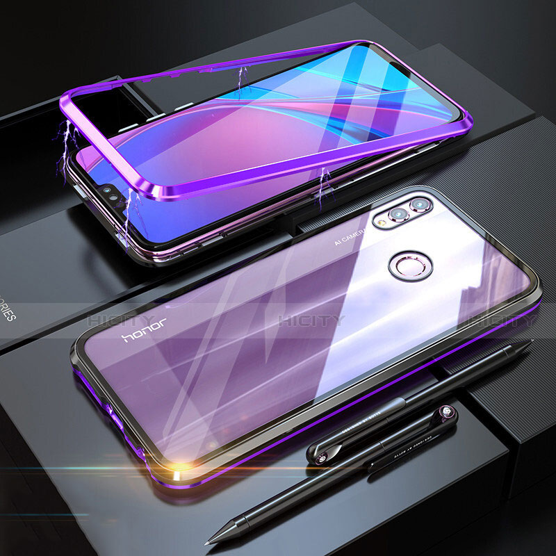 Coque Rebord Bumper Luxe Aluminum Metal Miroir 360 Degres Housse Etui P01 pour Huawei Honor 8X Violet Plus