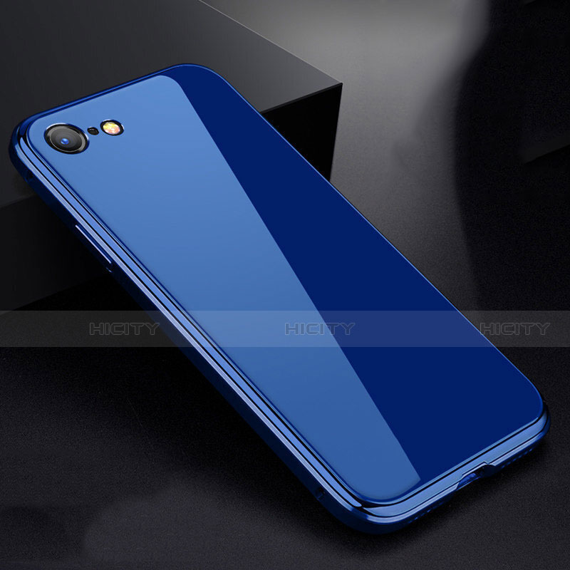 Coque Rebord Bumper Luxe Aluminum Metal Miroir 360 Degres Housse Etui pour Apple iPhone 7 Bleu Plus