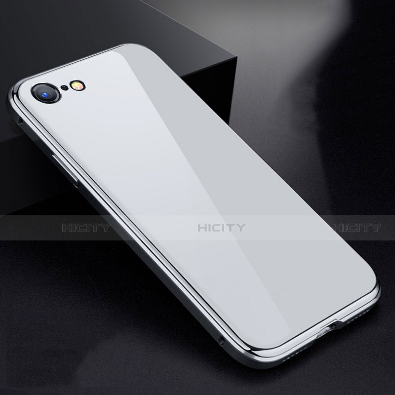 Coque Rebord Bumper Luxe Aluminum Metal Miroir 360 Degres Housse Etui pour Apple iPhone 8 Blanc Plus