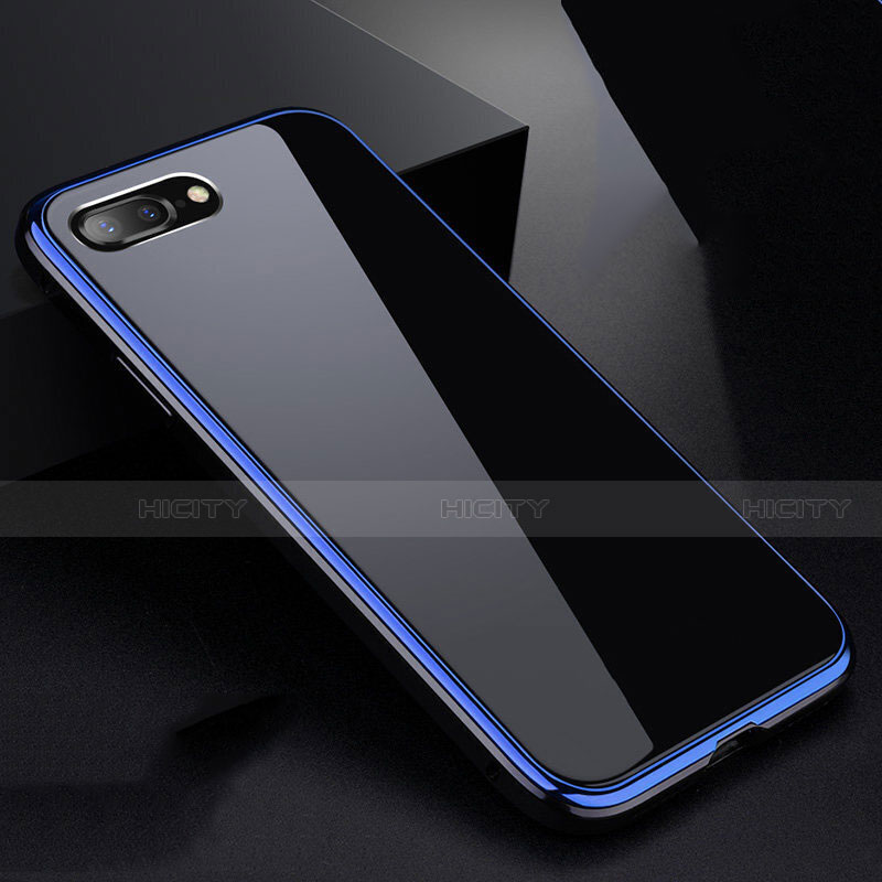 Coque Rebord Bumper Luxe Aluminum Metal Miroir 360 Degres Housse Etui pour Apple iPhone 8 Plus Bleu Plus