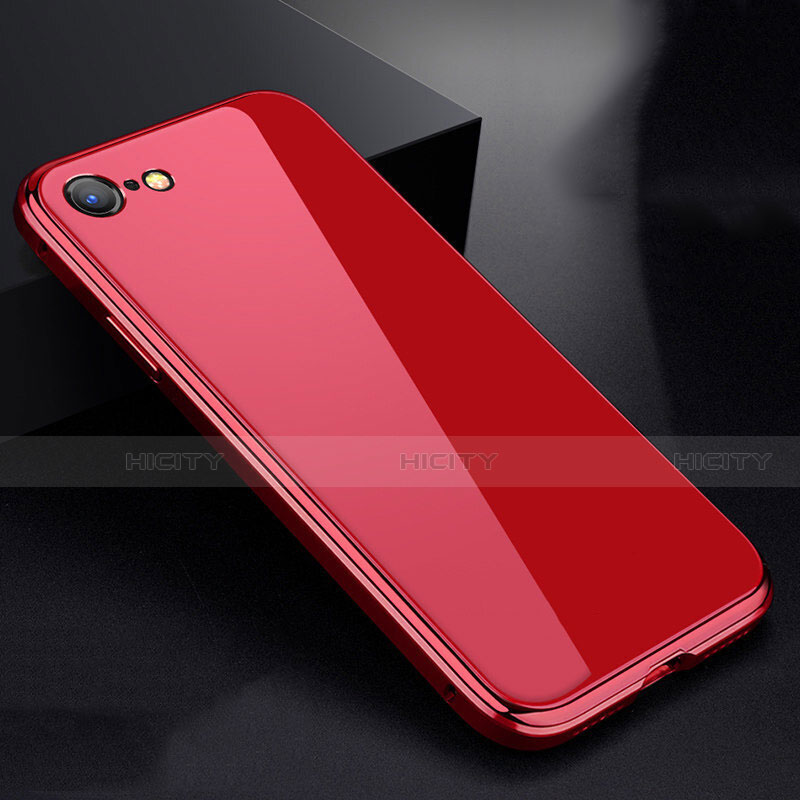 Coque Rebord Bumper Luxe Aluminum Metal Miroir 360 Degres Housse Etui pour Apple iPhone 8 Rouge Plus