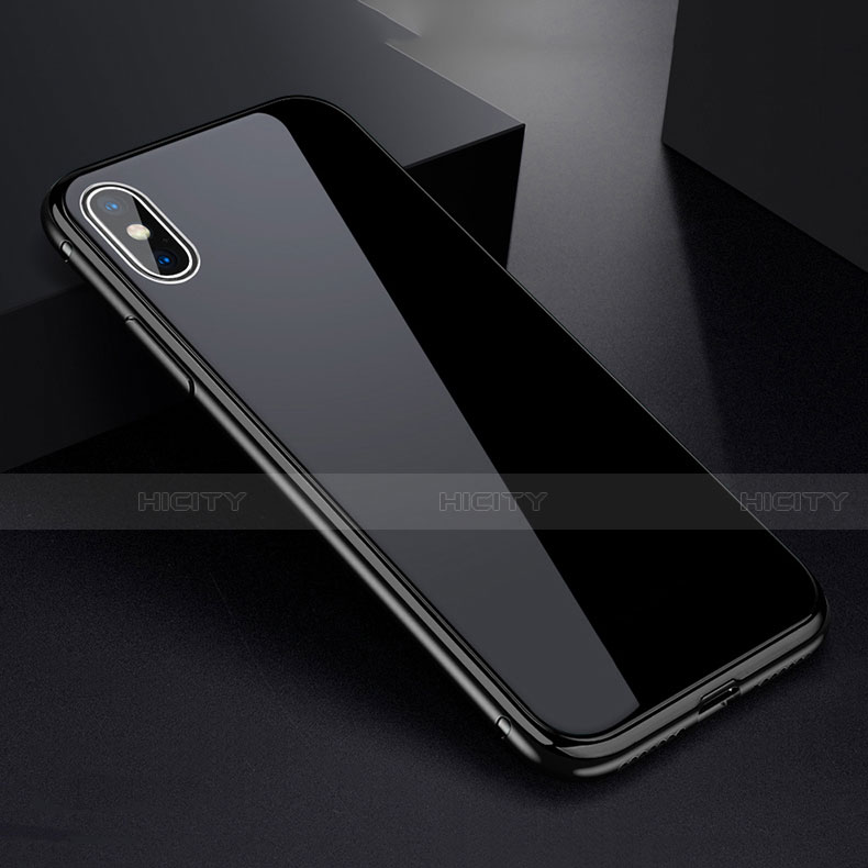 Coque Rebord Bumper Luxe Aluminum Metal Miroir 360 Degres Housse Etui pour Apple iPhone X Noir Plus