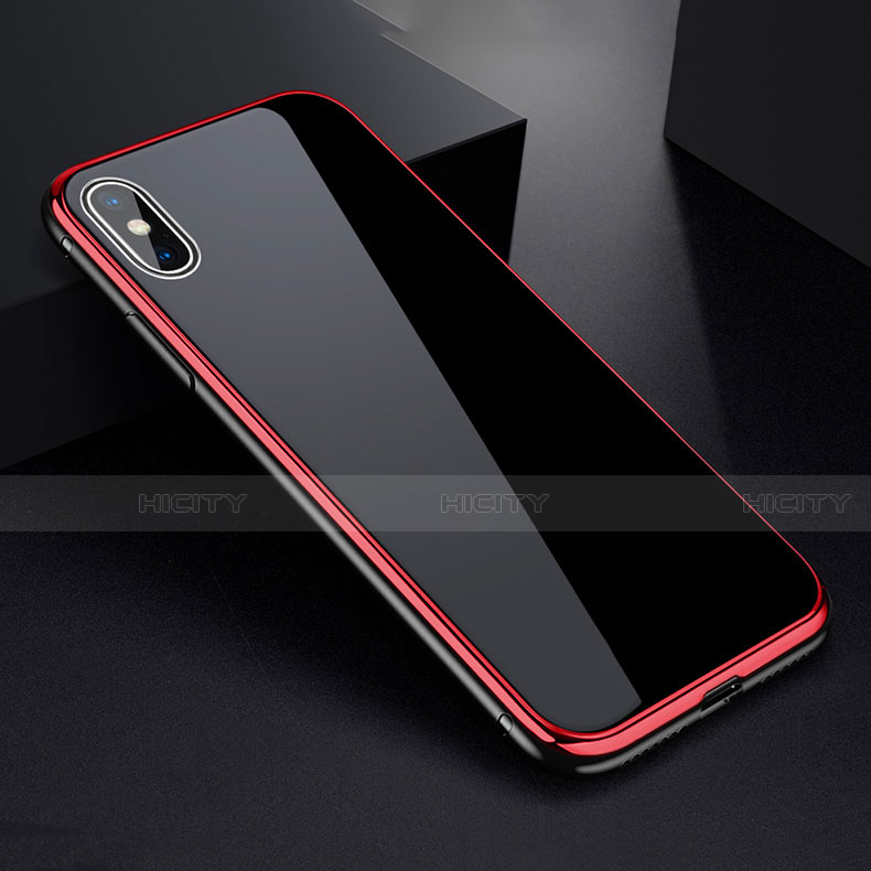 Coque Rebord Bumper Luxe Aluminum Metal Miroir 360 Degres Housse Etui pour Apple iPhone X Rouge et Noir Plus