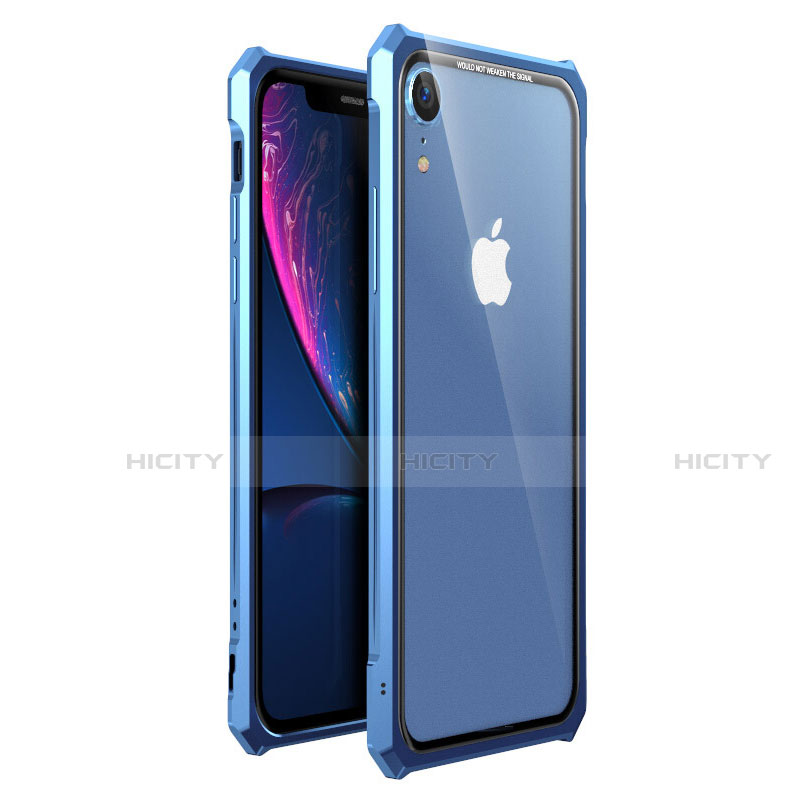 Coque Rebord Bumper Luxe Aluminum Metal Miroir 360 Degres Housse Etui pour Apple iPhone XR Bleu Plus