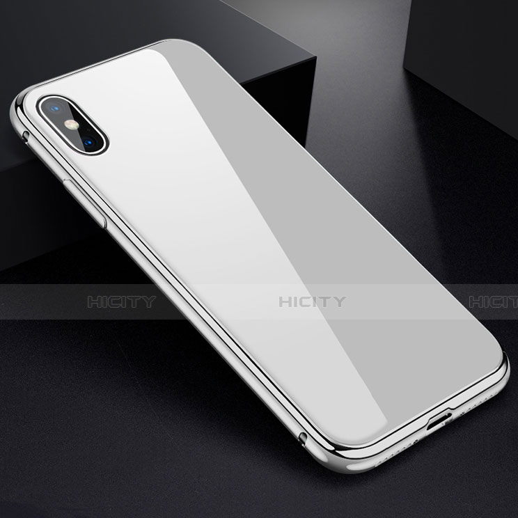 Coque Rebord Bumper Luxe Aluminum Metal Miroir 360 Degres Housse Etui pour Apple iPhone Xs Blanc Plus