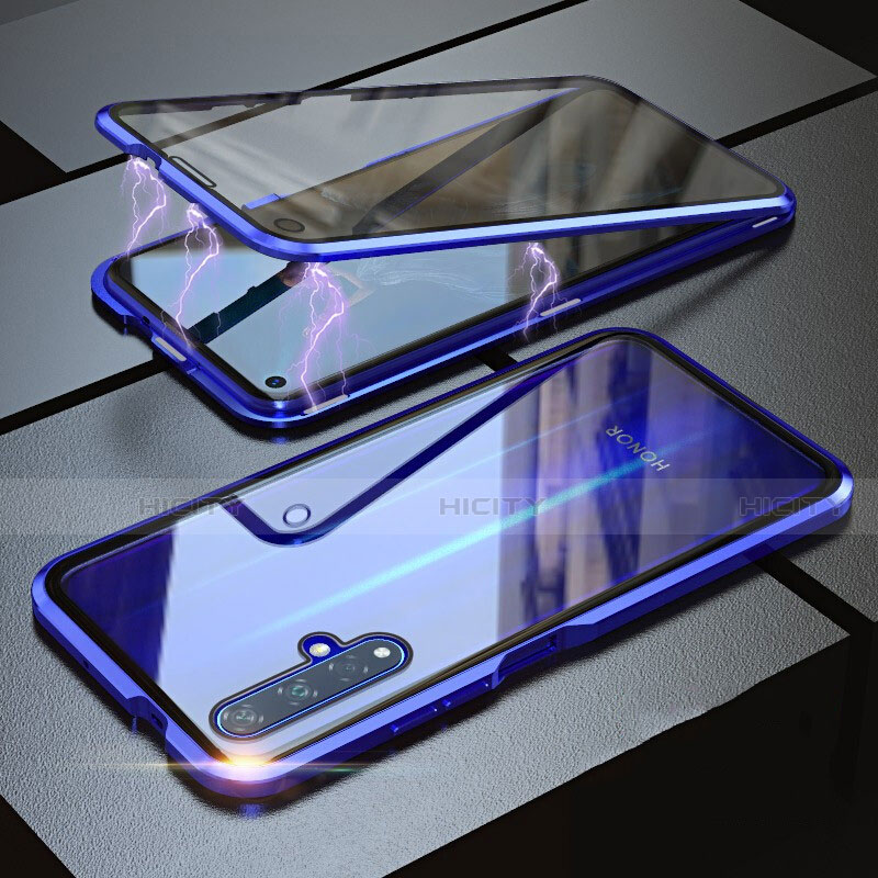 Coque Rebord Bumper Luxe Aluminum Metal Miroir 360 Degres Housse Etui pour Huawei Honor 20 Bleu Plus