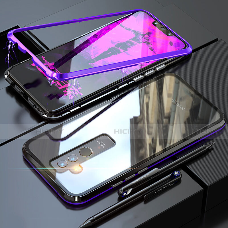 Coque Rebord Bumper Luxe Aluminum Metal Miroir 360 Degres Housse Etui pour Huawei Mate 20 Lite Violet Plus