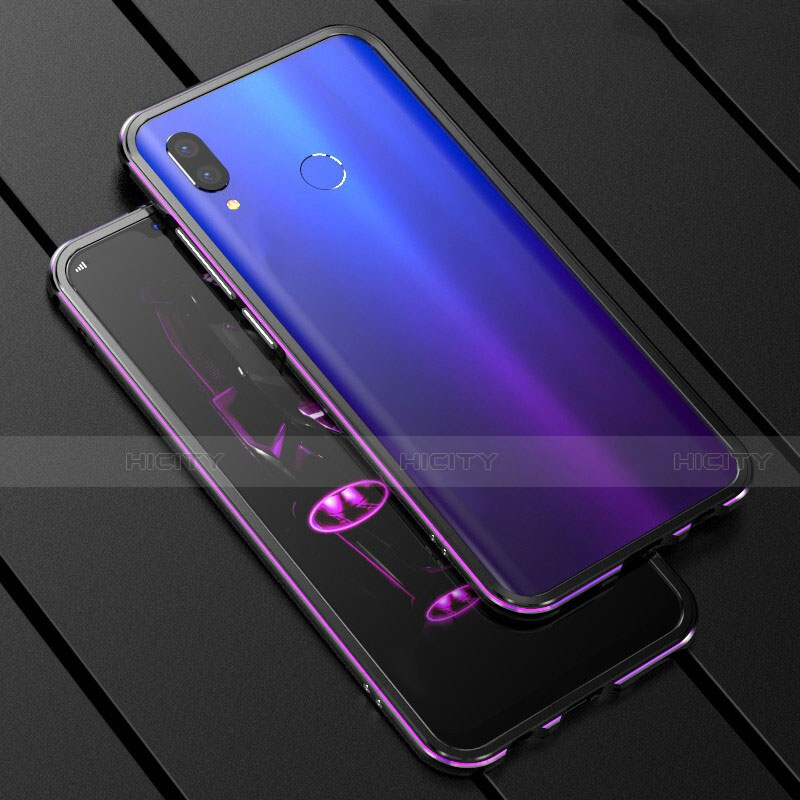 Coque Rebord Bumper Luxe Aluminum Metal Miroir 360 Degres Housse Etui pour Huawei P Smart+ Plus Violet Plus