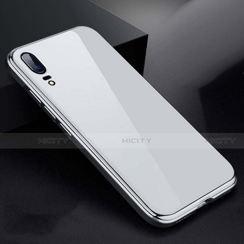 Coque Rebord Bumper Luxe Aluminum Metal Miroir 360 Degres Housse Etui pour Huawei P20 Blanc Plus