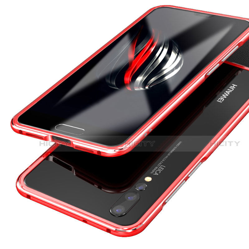 Coque Rebord Bumper Luxe Aluminum Metal Miroir 360 Degres Housse Etui pour Huawei P20 Pro Rouge Plus