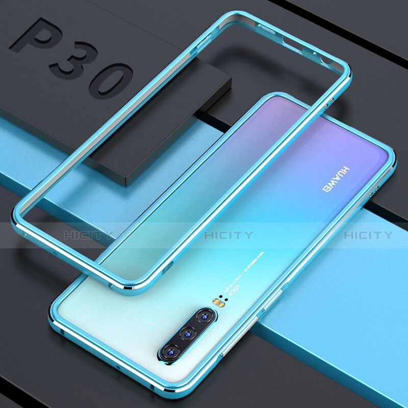 Coque Rebord Bumper Luxe Aluminum Metal Miroir 360 Degres Housse Etui pour Huawei P30 Bleu Ciel Plus