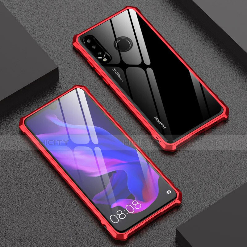 Coque Rebord Bumper Luxe Aluminum Metal Miroir 360 Degres Housse Etui pour Huawei P30 Lite New Edition Rouge Plus