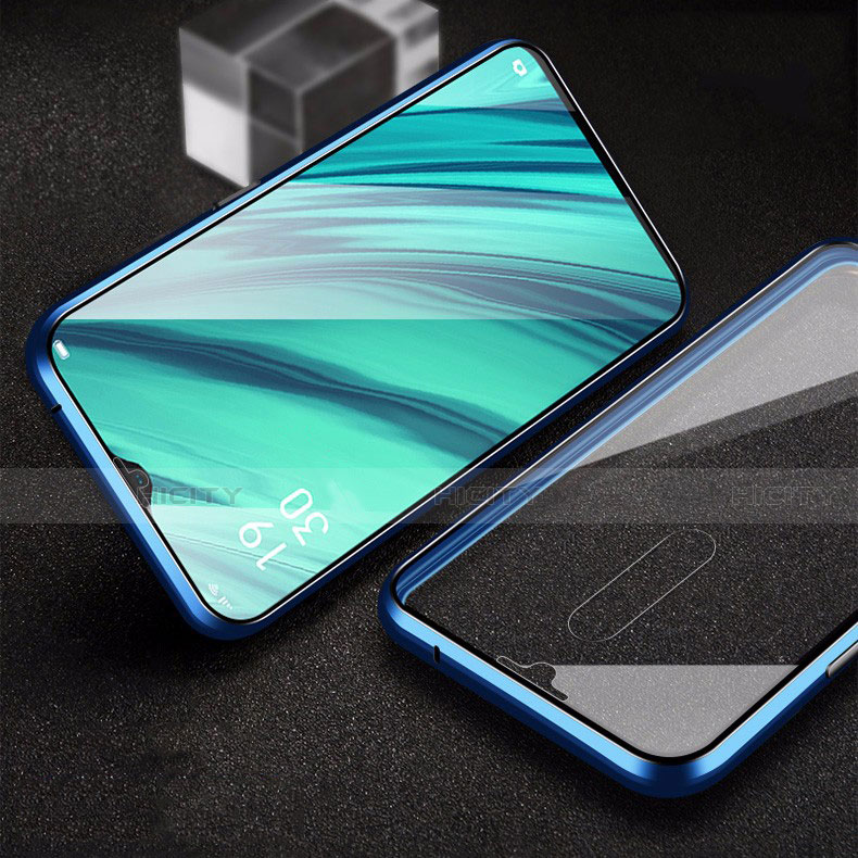 Coque Rebord Bumper Luxe Aluminum Metal Miroir 360 Degres Housse Etui pour Oppo A9X Bleu Plus