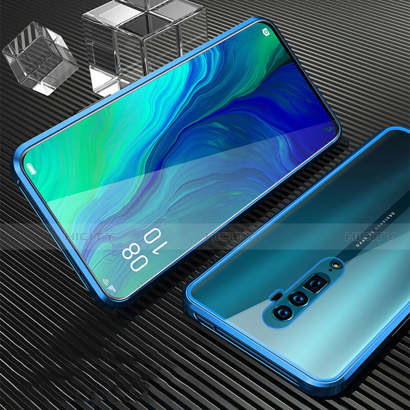 Coque Rebord Bumper Luxe Aluminum Metal Miroir 360 Degres Housse Etui pour Oppo Reno 10X Zoom Bleu Ciel Plus