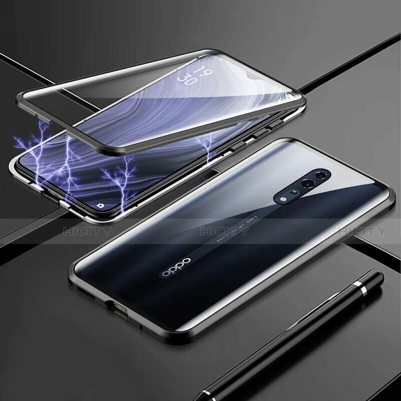 Coque Rebord Bumper Luxe Aluminum Metal Miroir 360 Degres Housse Etui pour Oppo Reno Z Noir Plus