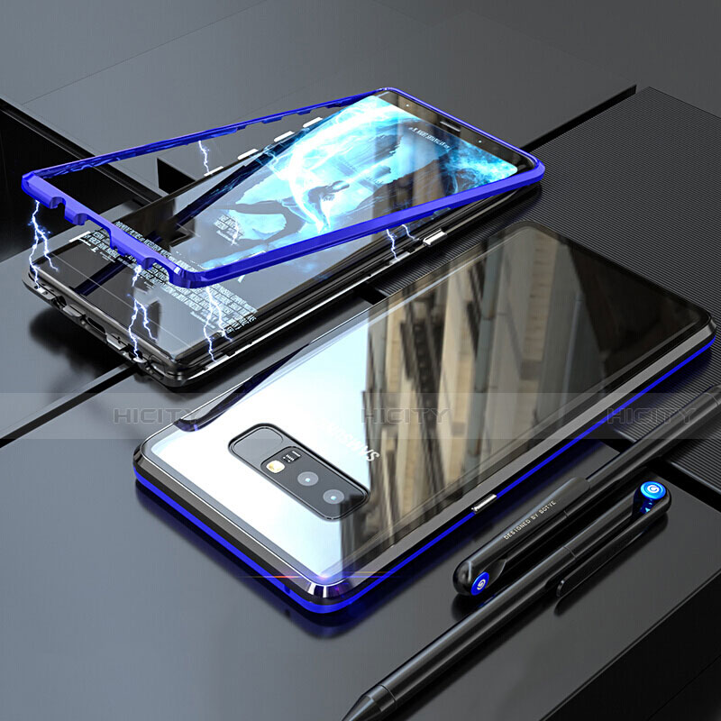 Coque Rebord Bumper Luxe Aluminum Metal Miroir 360 Degres Housse Etui pour Samsung Galaxy Note 8 Bleu Plus