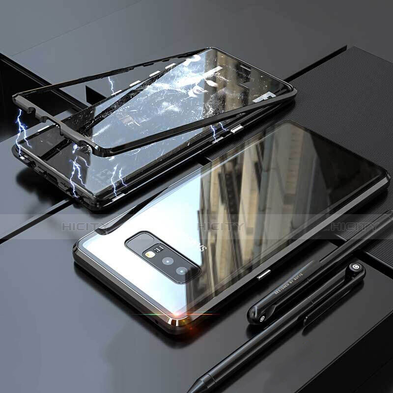 Coque Rebord Bumper Luxe Aluminum Metal Miroir 360 Degres Housse Etui pour Samsung Galaxy Note 8 Duos N950F Noir Plus