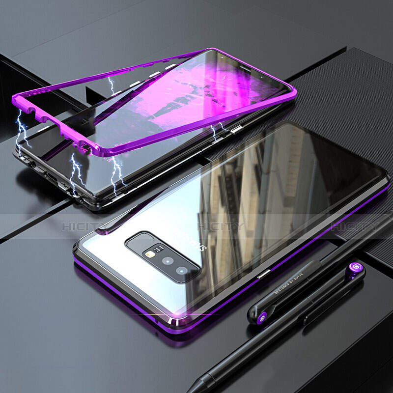 Coque Rebord Bumper Luxe Aluminum Metal Miroir 360 Degres Housse Etui pour Samsung Galaxy Note 8 Duos N950F Violet Plus