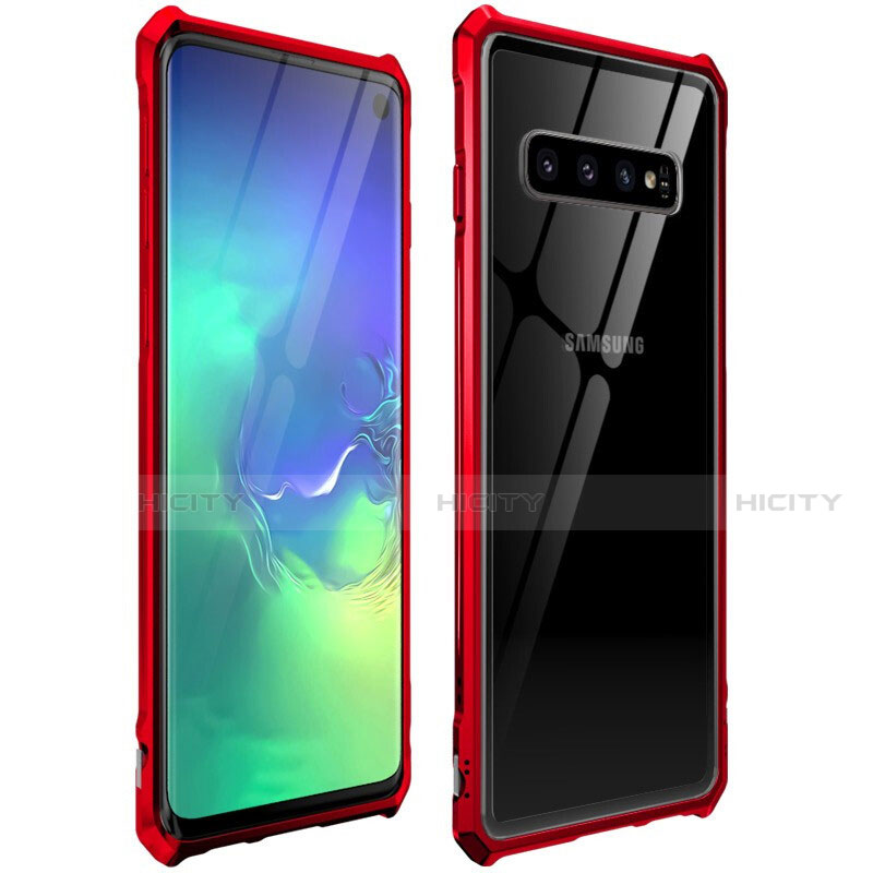 Coque Rebord Bumper Luxe Aluminum Metal Miroir 360 Degres Housse Etui pour Samsung Galaxy S10 5G Rouge Plus