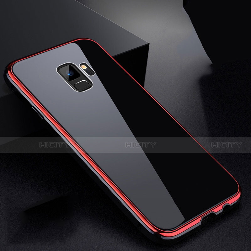 Coque Rebord Bumper Luxe Aluminum Metal Miroir 360 Degres Housse Etui pour Samsung Galaxy S9 Rouge et Noir Plus