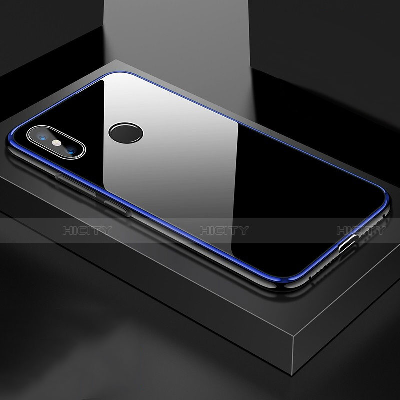 Coque Rebord Bumper Luxe Aluminum Metal Miroir 360 Degres Housse Etui pour Xiaomi Mi 8 Bleu Plus